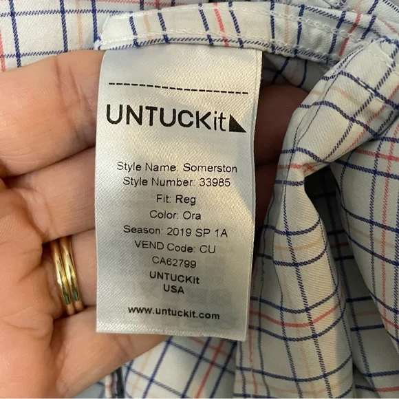 UNTUCKit Shirt Mens 3XL White Blue Plaid Nylon Performance Stretch Long Sleeve - Picture 9 of 11